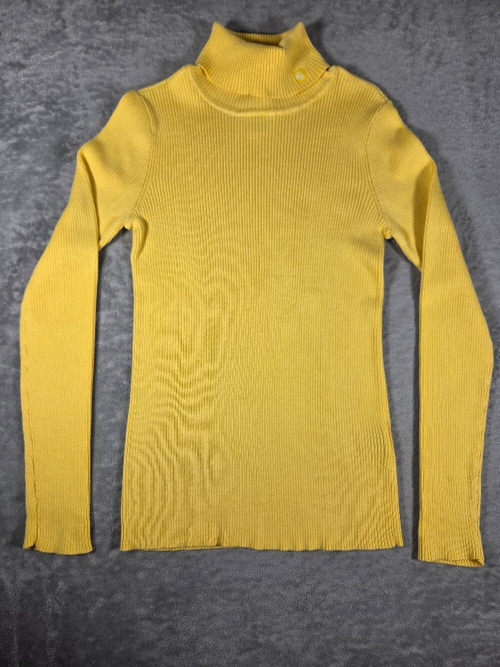 Lauren Ralph Lauren Yellow Ribbed Cotton Turtleneck Sweater RLL Monogram Size S